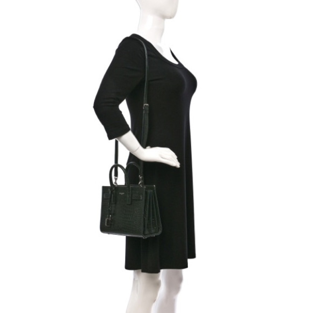 SAINT LAURENT Calfskin Crocodile Embossed Nano Sac De Jour Dark Green - Picture 3 of 10